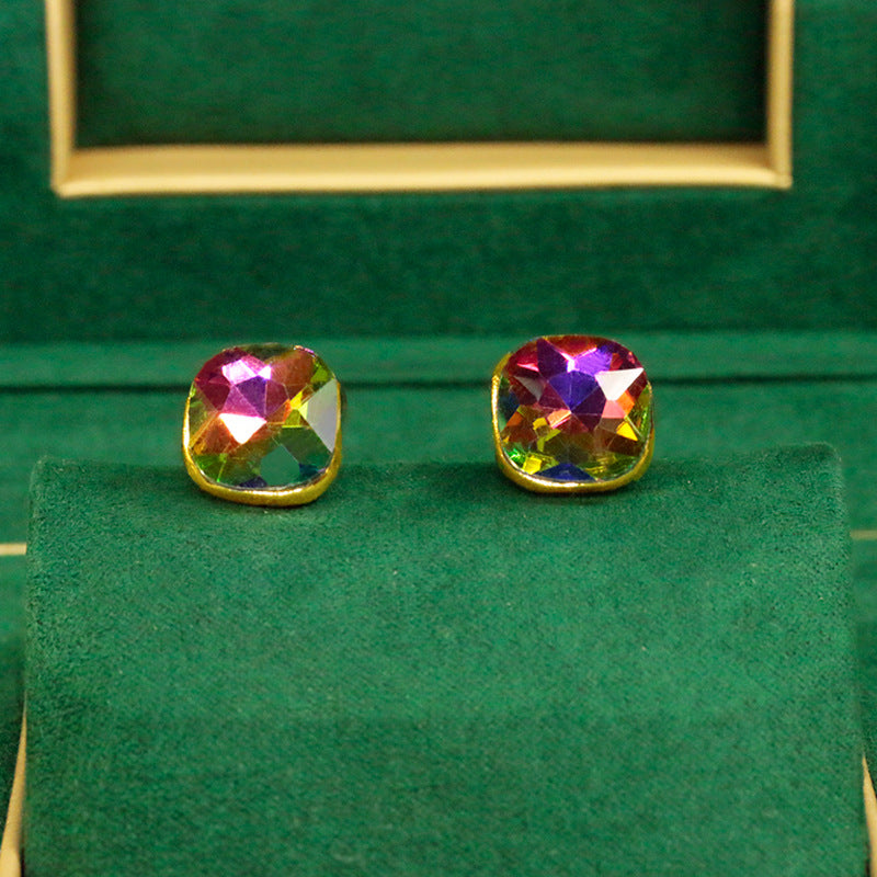 Wholesale Colorful square diamond pendant and earring set